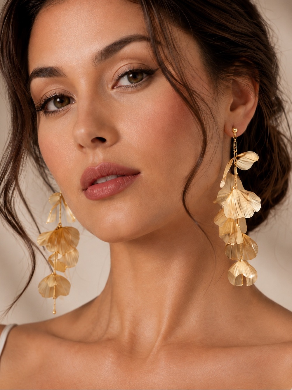 Elegant Gold Floral Petal Statement Drop Earrings
